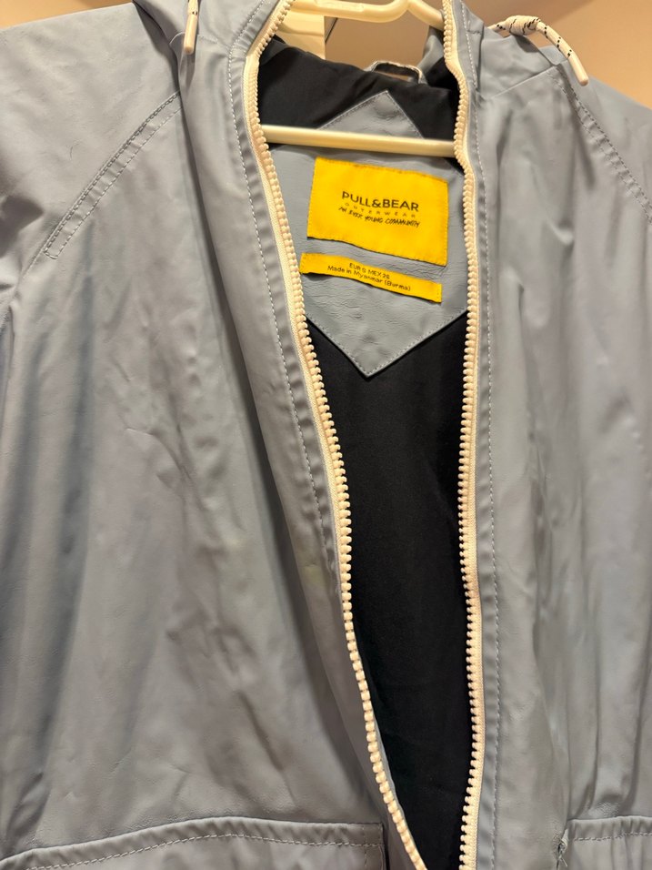 Mavi Midi Boy Rahat Kesim yağmurluk Ceket - Görsel 2