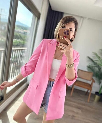 m Beden pembe Renk Pembe blazer ceket sonbaharlık