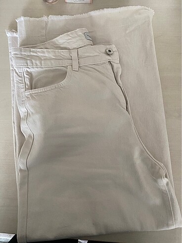 Krem geniş paça pantolon