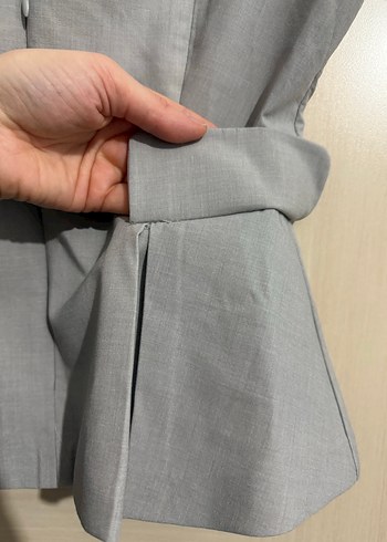 Gri Keten V Yaka Kemerli Kadın Yelek - Görsel 3