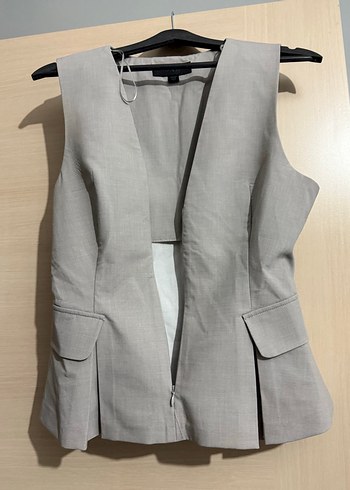 Gri Keten V Yaka Kemerli Kadın Yelek - Görsel 2