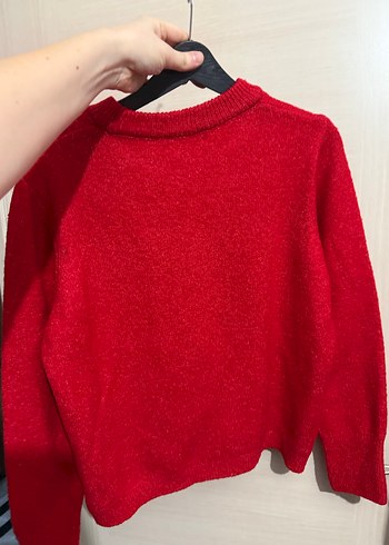 Kırmızı Örgü Yün Kadın Kazak - Görsel 3