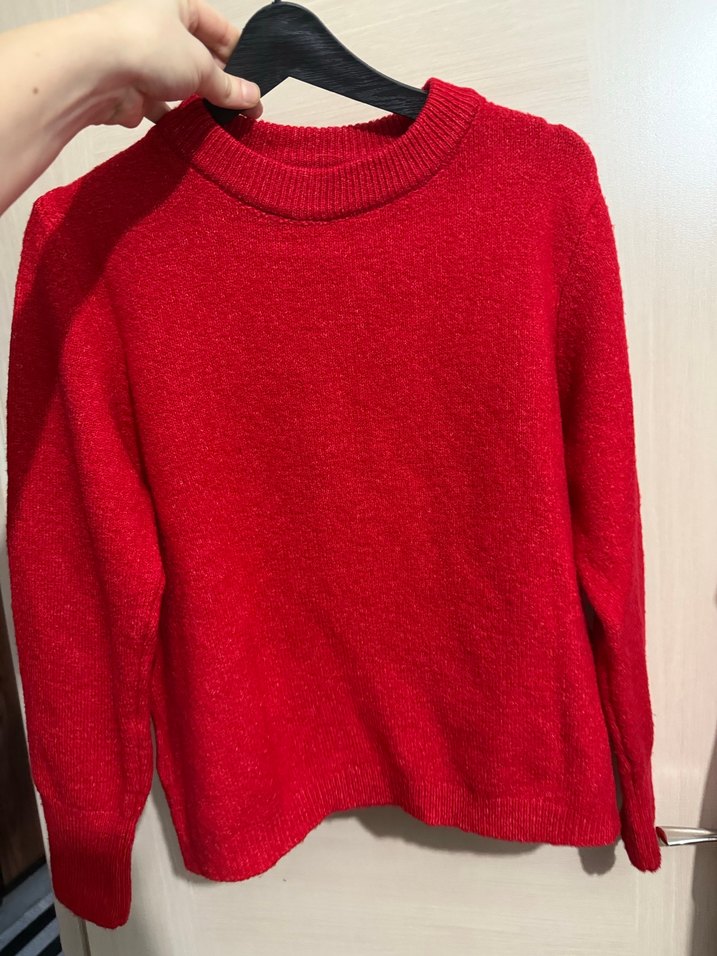 Kırmızı Örgü Yün Kadın Kazak - Görsel 2