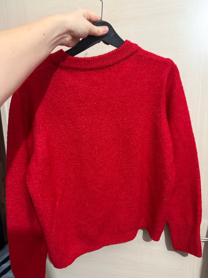 Kırmızı Örgü Yün Kadın Kazak - Görsel 3