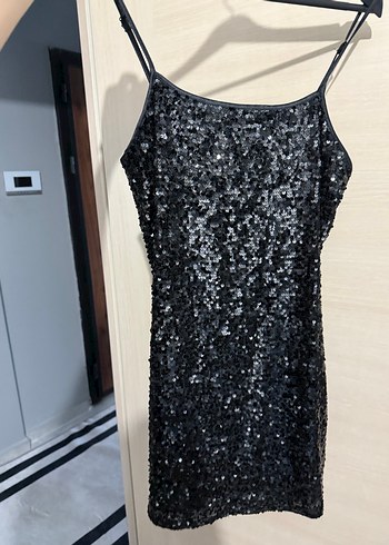 Siyah Payetli askılı Mini Elbise - Görsel 2
