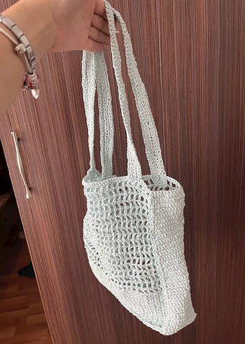Mavi hasır Örgü Dantel Detaylı Bohem Kol Çantası