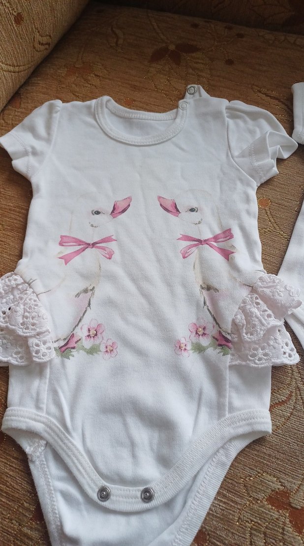 Nakışlı ve Dantelli Kız Bebek Kısa Kollu Body - Görsel 3