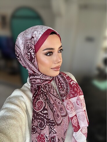 Beden bordo Renk Etnik desen pamuk şal