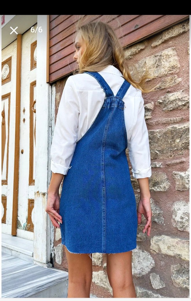 Mavi Denim Midi Salopet Elbise - Görsel 2