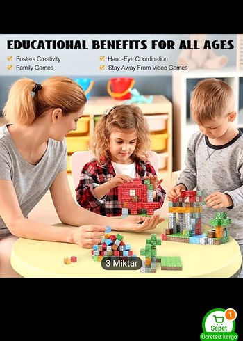  Beden Renk 100parçlı mycrafti manyetik bloklar