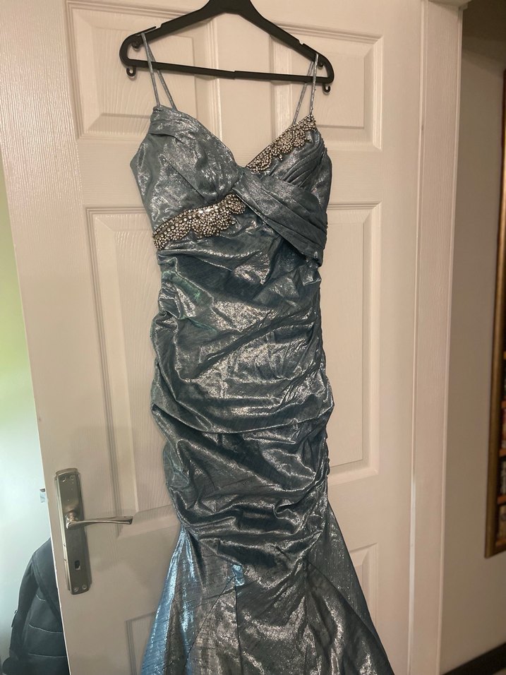 Uzun İpli Abiye Elbise Mavi - Görsel 4