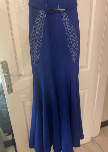 İşlemeli Mavi Uzun Abiye Elbise - Görsel 3