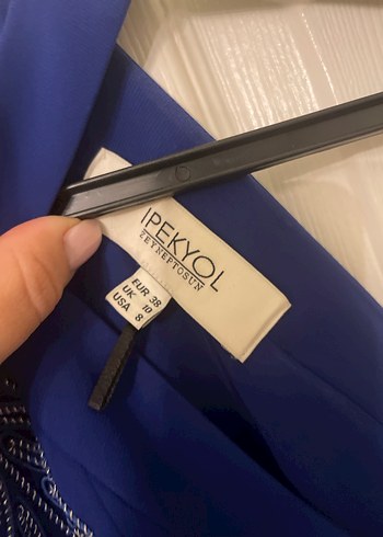 İşlemeli Mavi Uzun Abiye Elbise - Görsel 4