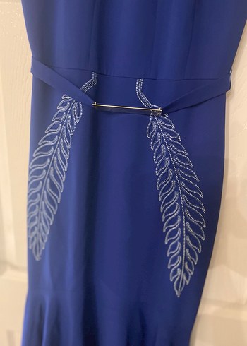 İşlemeli Mavi Uzun Abiye Elbise - Görsel 6