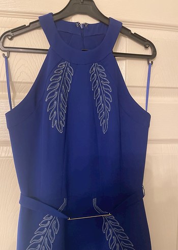 İşlemeli Mavi Uzun Abiye Elbise - Görsel 2