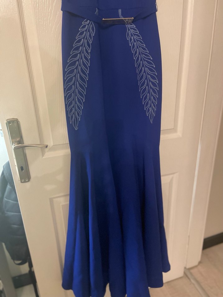 İşlemeli Mavi Uzun Abiye Elbise - Görsel 3