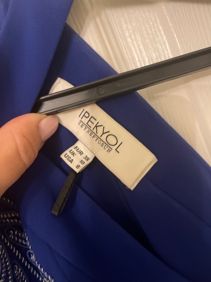 İşlemeli Mavi Uzun Abiye Elbise - Görsel 4