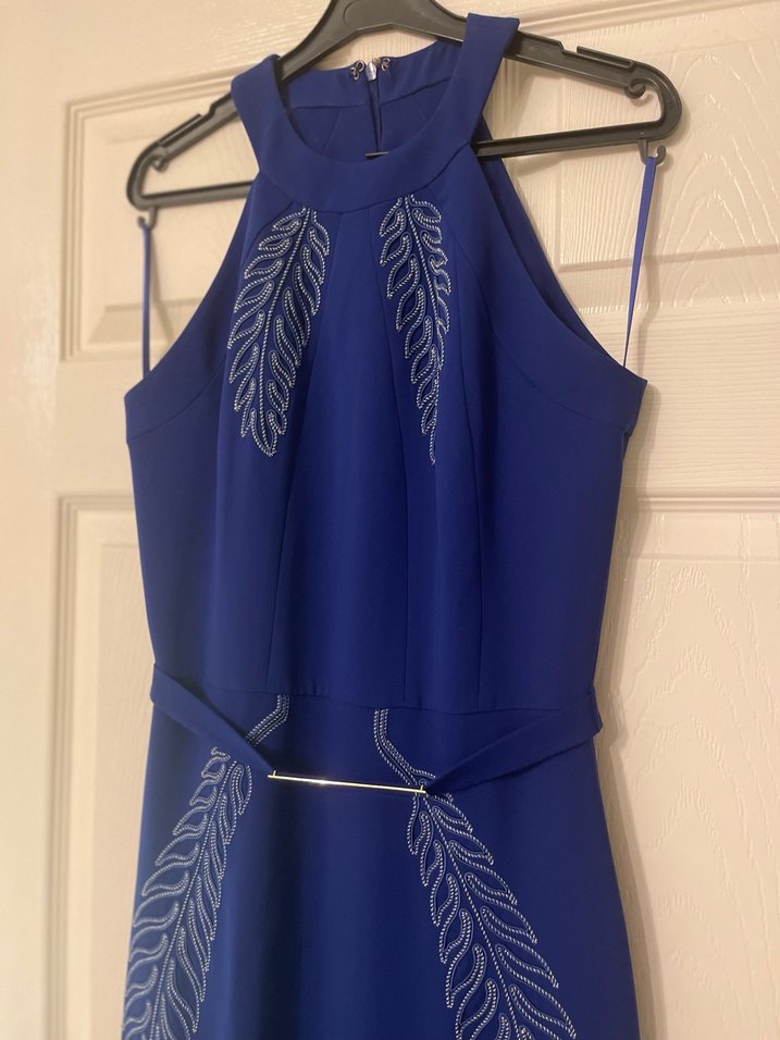 İşlemeli Mavi Uzun Abiye Elbise - Görsel 5