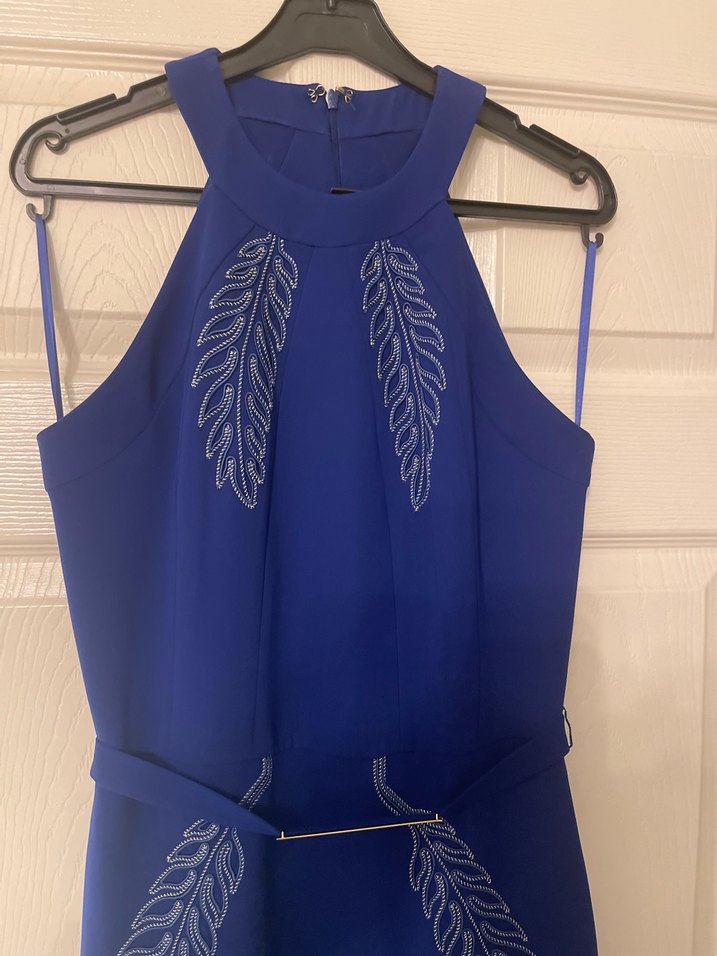 İşlemeli Mavi Uzun Abiye Elbise - Görsel 2