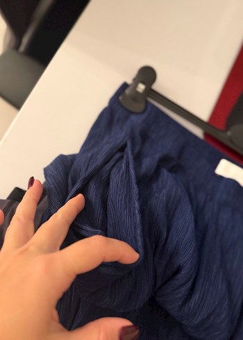 Lacivert Pilili Bol Kesim Kadın Pantolon - Görsel 8