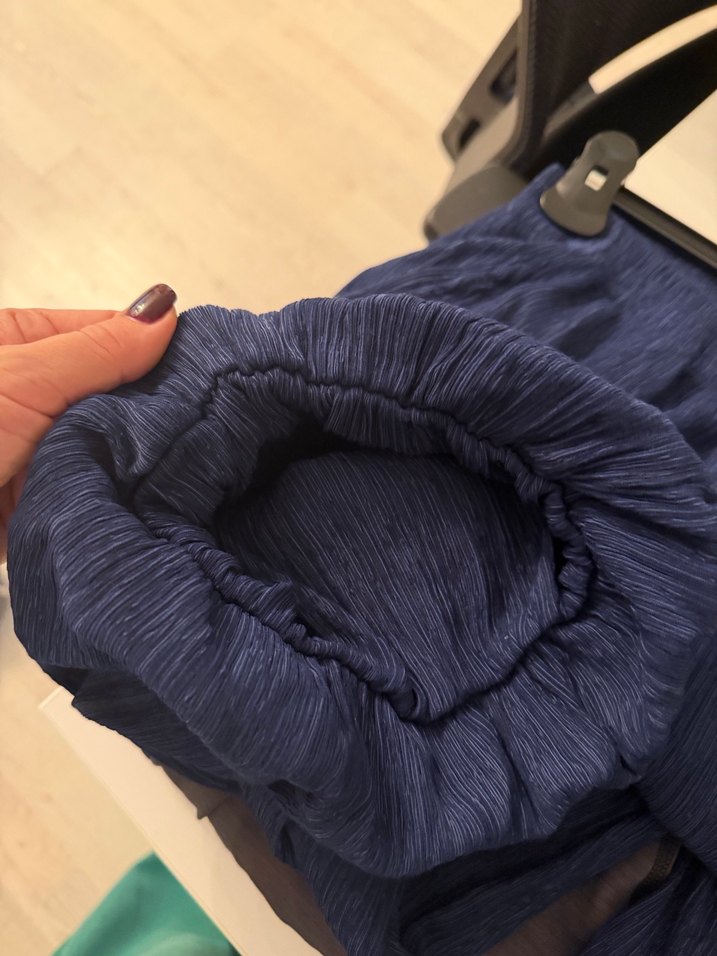 Lacivert Pilili Bol Kesim Kadın Pantolon - Görsel 5