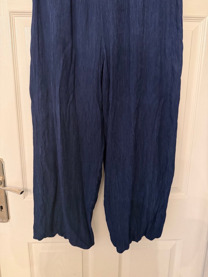 Lacivert Pilili Bol Kesim Kadın Pantolon - Görsel 3