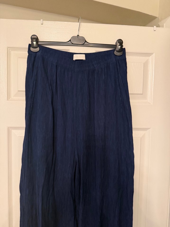 Lacivert Pilili Bol Kesim Kadın Pantolon - Görsel 2