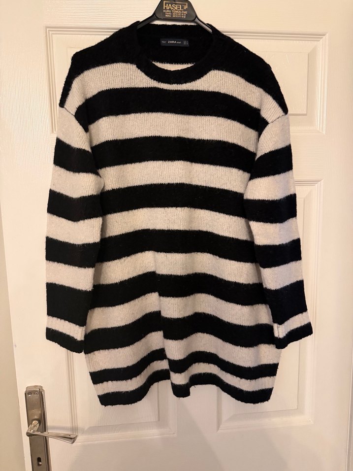 Çizgili Uzun Kollu Kadın Triko Kazak - Görsel 2