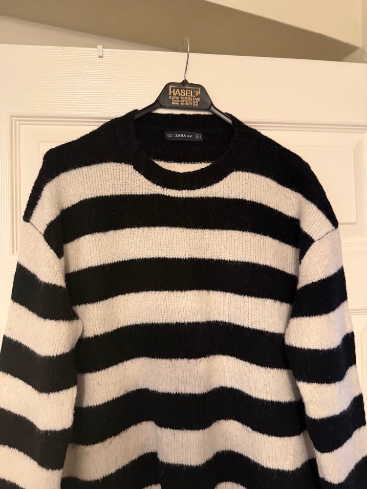 Çizgili Uzun Kollu Kadın Triko Kazak - Görsel 4