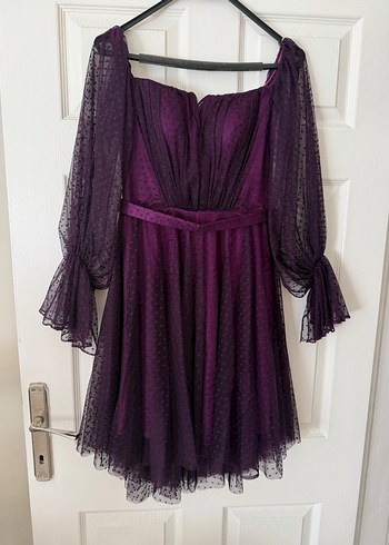 Mor Drapeli Straplez Midi Elbise - Görsel 2