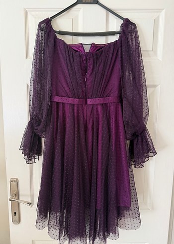 Mor Drapeli Straplez Midi Elbise - Görsel 7