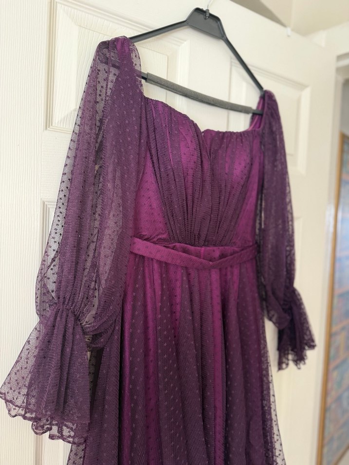 Mor Drapeli Straplez Midi Elbise - Görsel 5