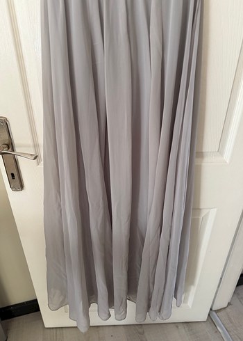 Gri Uzun Askılı Drapeli Abiye Elbise - Görsel 6