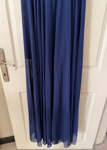 Kayık Yaka Lacivert Uzun Kadın Abiye Elbise - Görsel 7