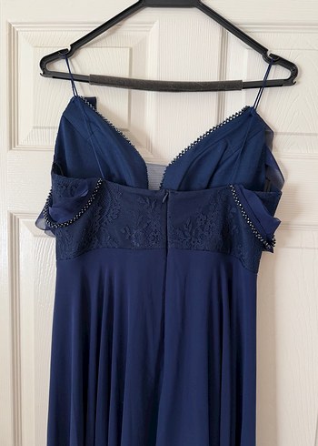 Kayık Yaka Lacivert Uzun Kadın Abiye Elbise - Görsel 6