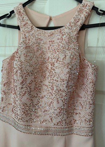 Dantel İşlemeli Pembe Uzun Abiye Elbise - Görsel 7