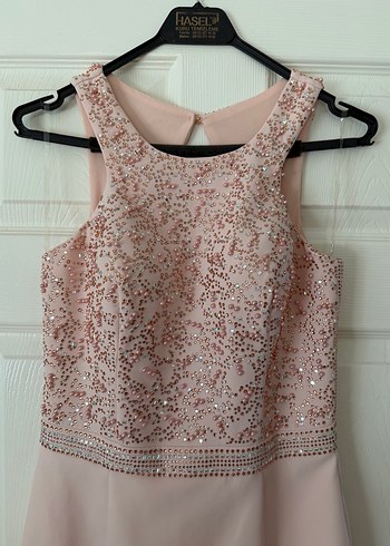 Dantel İşlemeli Pembe Uzun Abiye Elbise - Görsel 2