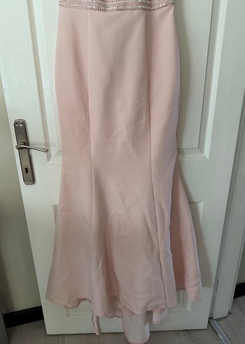 Dantel İşlemeli Pembe Uzun Abiye Elbise - Görsel 3