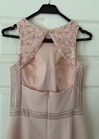 Dantel İşlemeli Pembe Uzun Abiye Elbise - Görsel 5