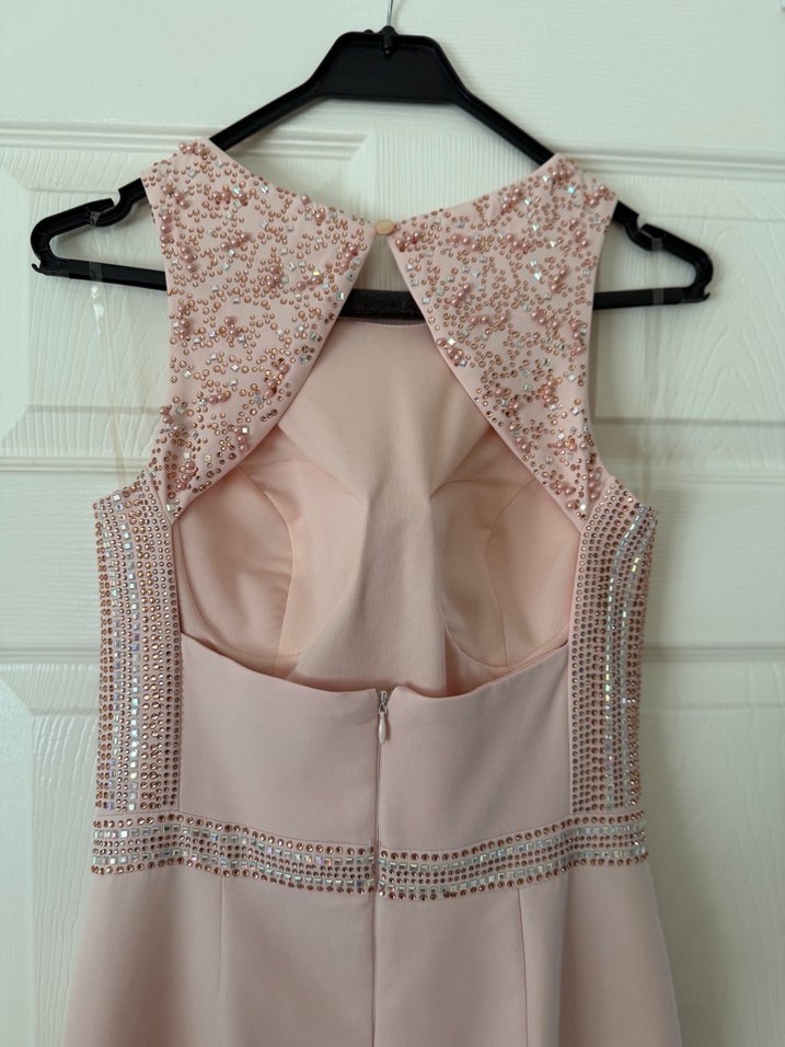 Dantel İşlemeli Pembe Uzun Abiye Elbise - Görsel 5