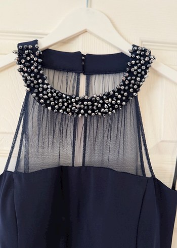 Koyu Lacivert Uzun Kadın Abiye Elbise - Görsel 7