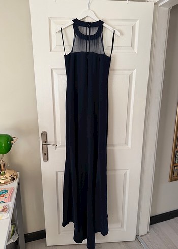 Koyu Lacivert Uzun Kadın Abiye Elbise - Görsel 4