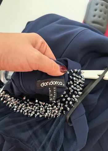 Koyu Lacivert Uzun Kadın Abiye Elbise - Görsel 8