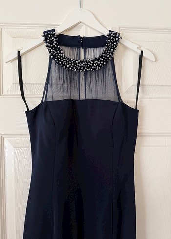 Koyu Lacivert Uzun Kadın Abiye Elbise - Görsel 2