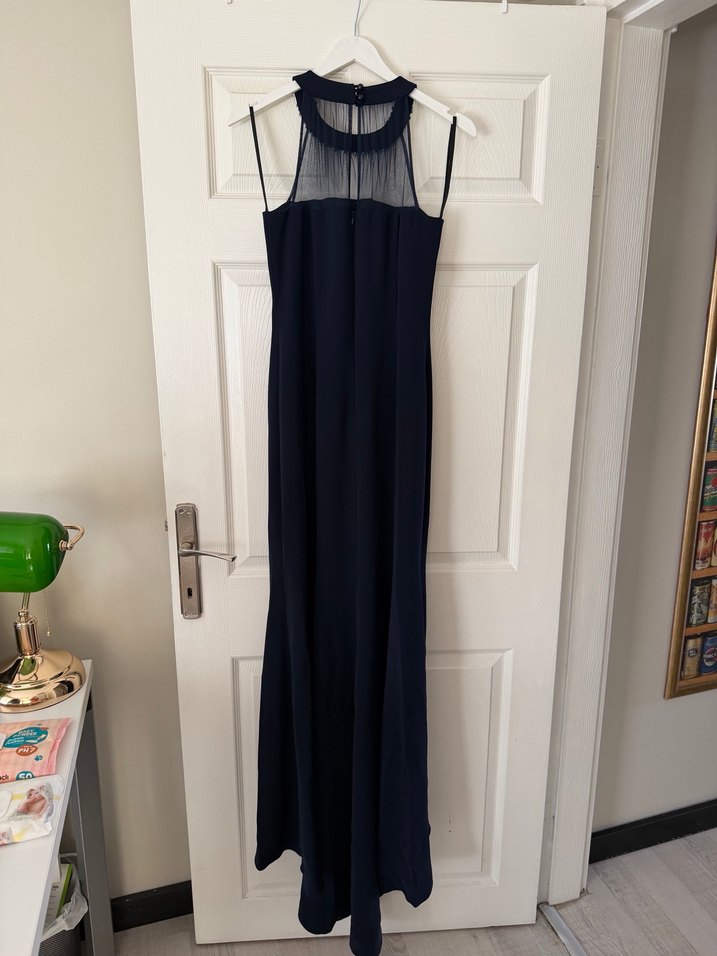 Koyu Lacivert Uzun Kadın Abiye Elbise - Görsel 4