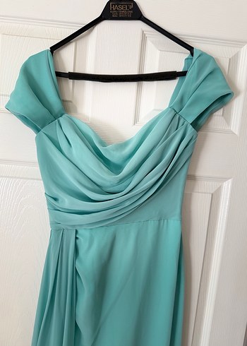 Turkuaz Drapeli Uzun Abiye Elbise - Görsel 2