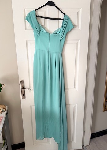 Turkuaz Drapeli Uzun Abiye Elbise - Görsel 4