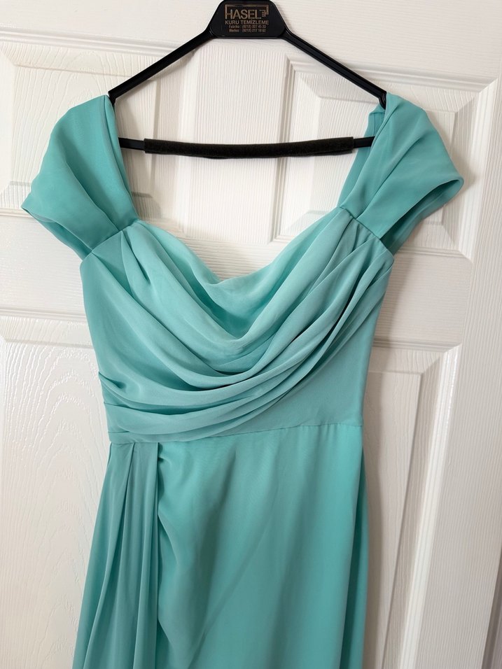 Turkuaz Drapeli Uzun Abiye Elbise - Görsel 2