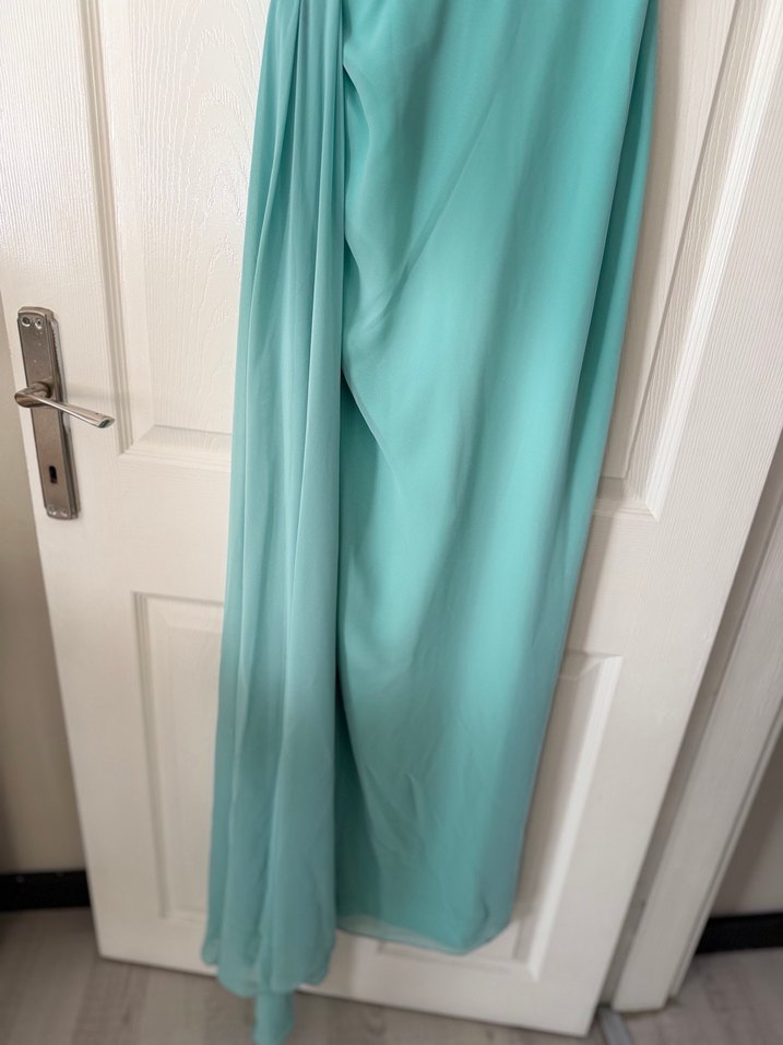 Turkuaz Drapeli Uzun Abiye Elbise - Görsel 3