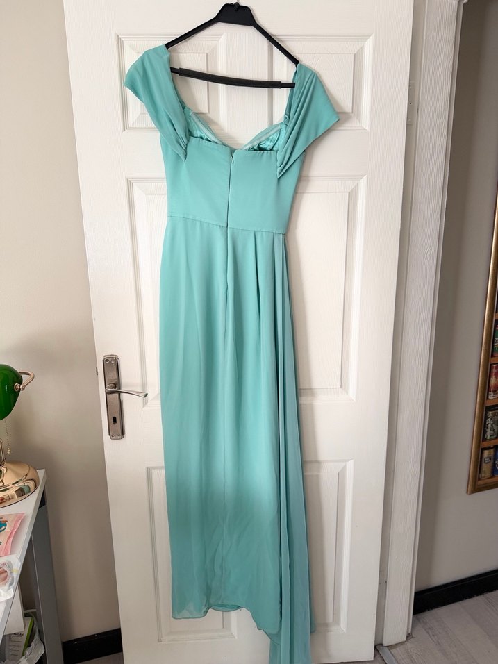 Turkuaz Drapeli Uzun Abiye Elbise - Görsel 4